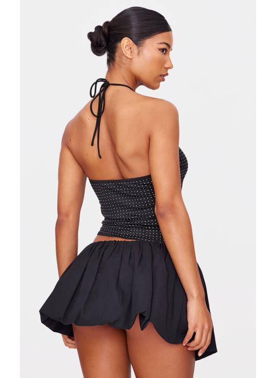 Чорний довгий топ з відкритою спиною з вирізом з вирізом з гарячою фіксацією