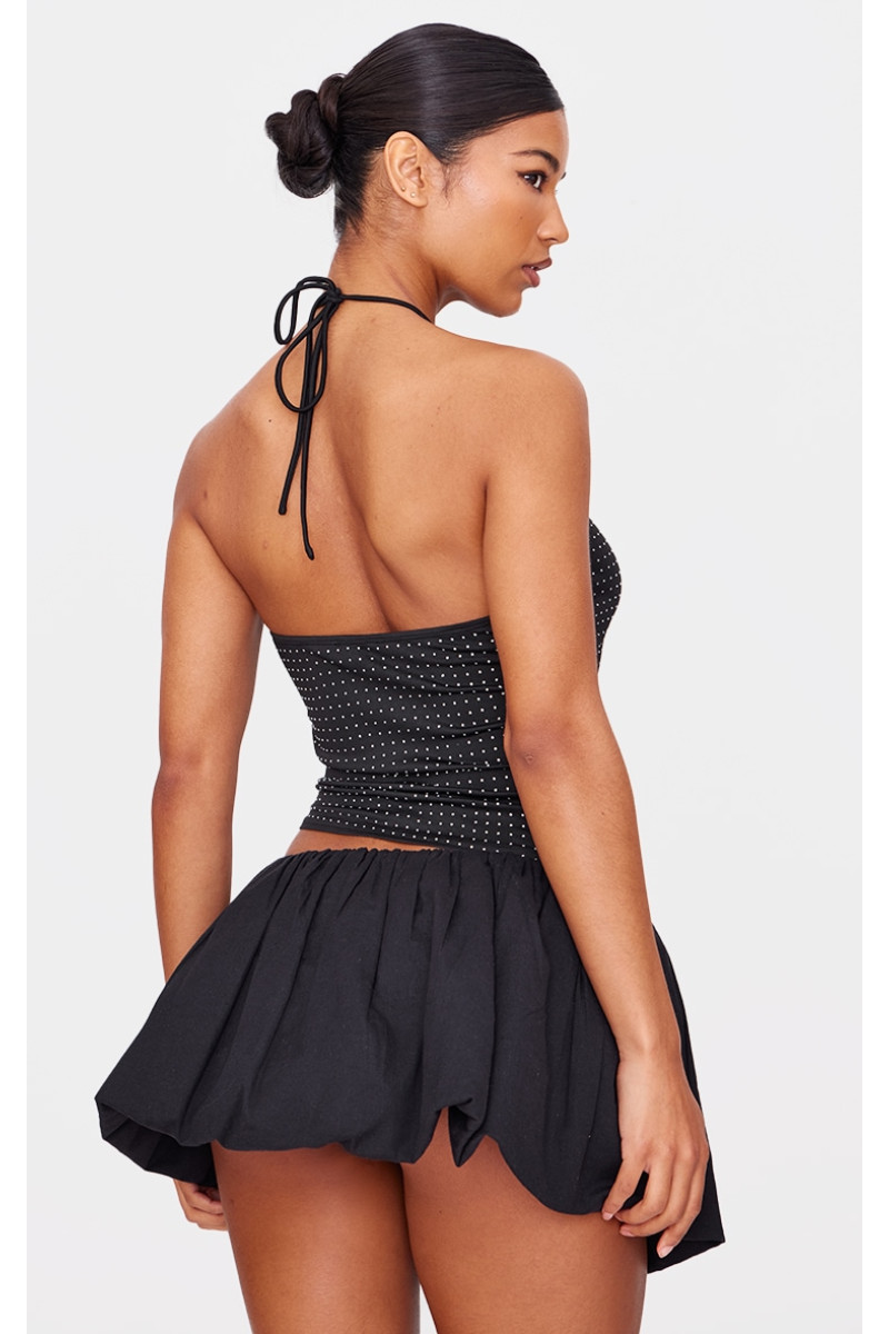 Чорний довгий топ з відкритою спиною з вирізом з вирізом з гарячою фіксацією