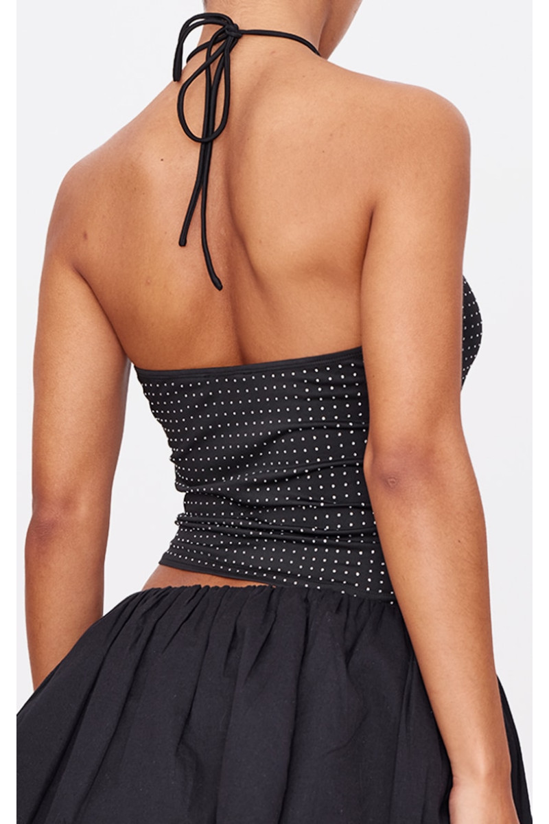 Чорний довгий топ з відкритою спиною з вирізом з вирізом з гарячою фіксацією