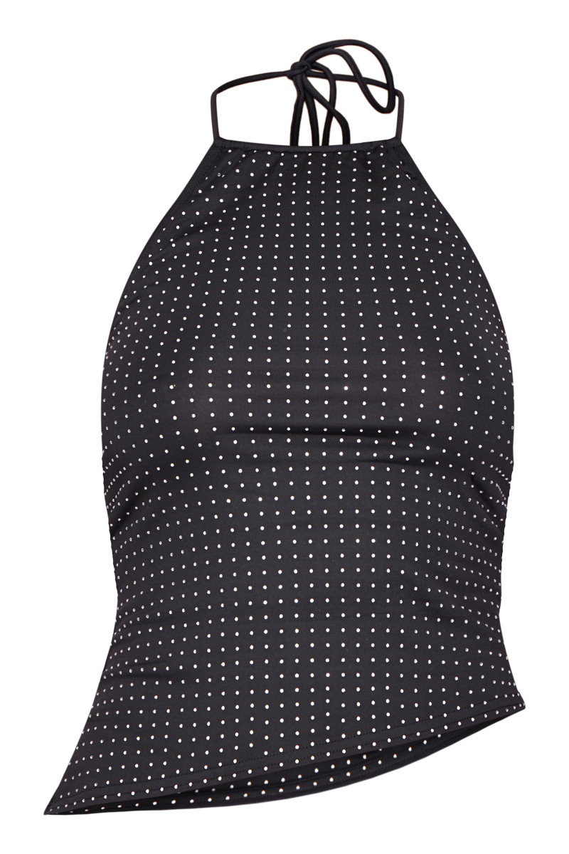 Чорний довгий топ з відкритою спиною з вирізом з вирізом з гарячою фіксацією