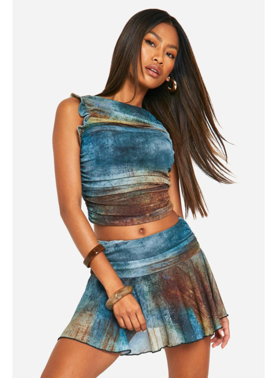 Міні -спідниця для складання сітки Smudge Print Print