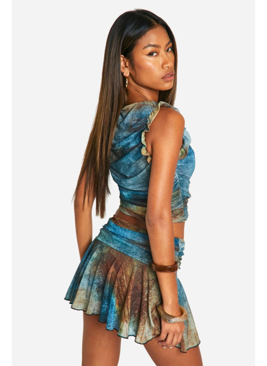 Міні -спідниця для складання сітки Smudge Print Print