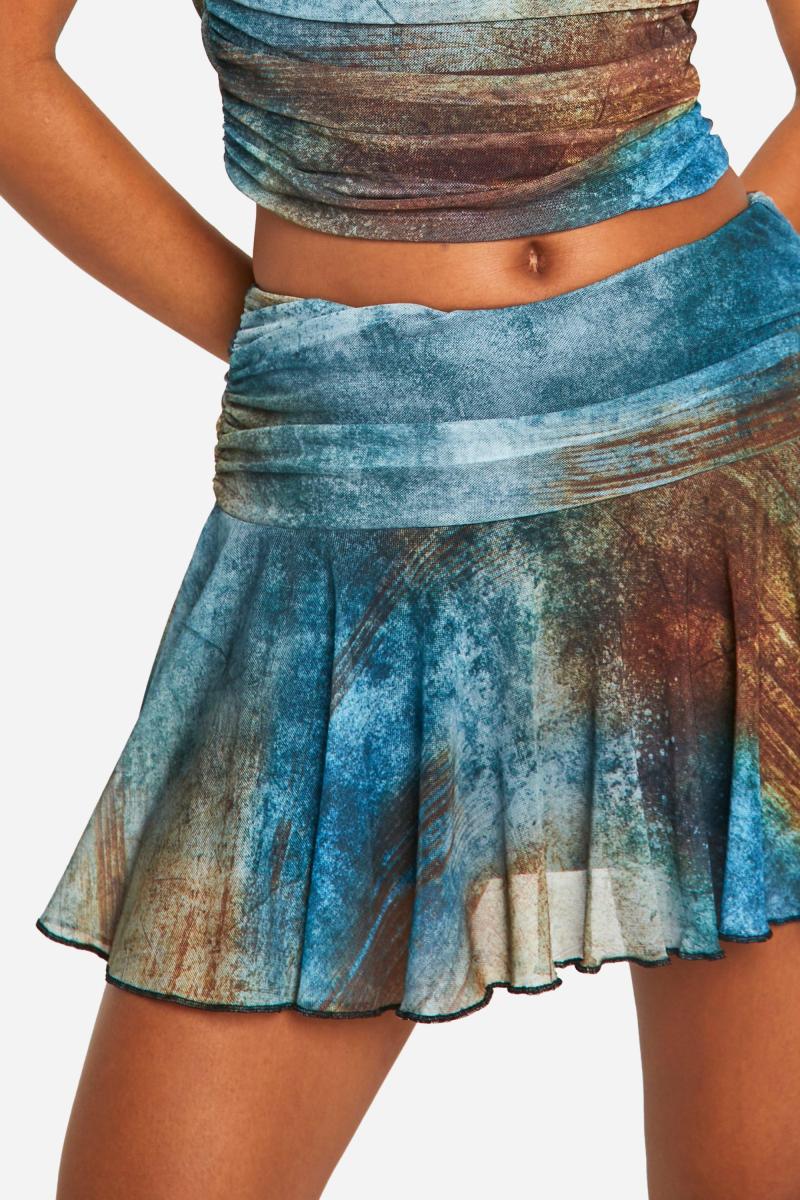 Міні -спідниця для складання сітки Smudge Print Print