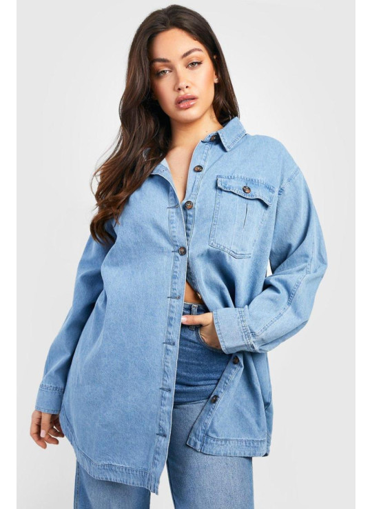 Плюс велика джинсова сорочка Acid Wash Pocket