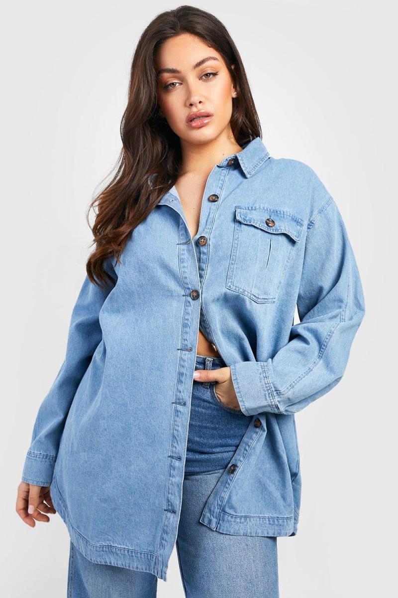 Плюс велика джинсова сорочка Acid Wash Pocket