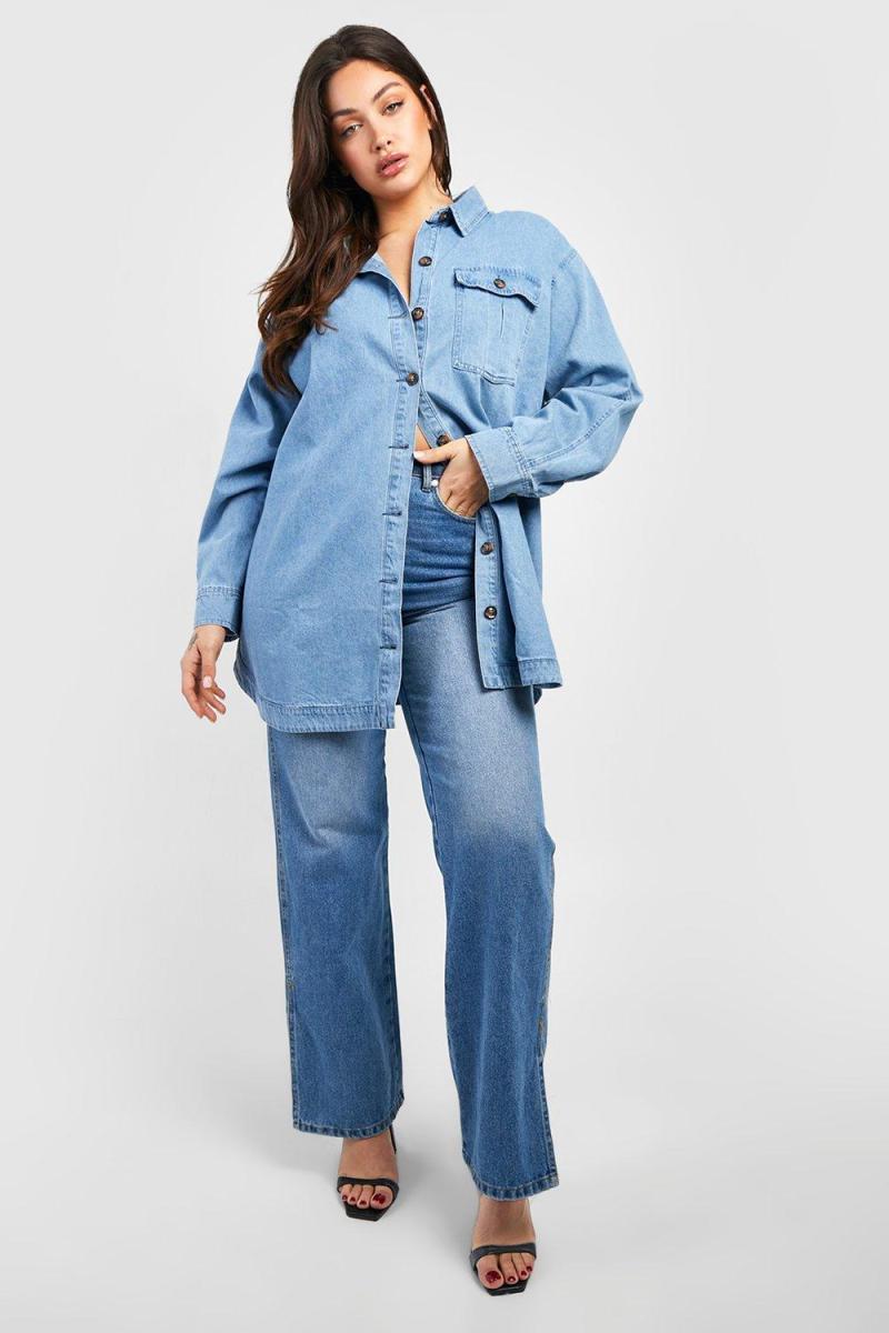 Плюс велика джинсова сорочка Acid Wash Pocket