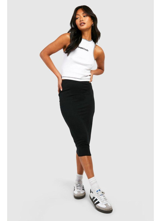 Базова однотонна чорна спідниця міді із високою талією