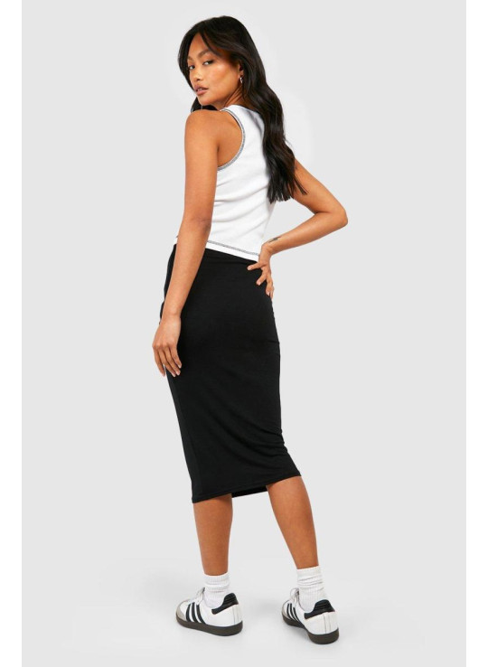 Базова однотонна чорна спідниця міді із високою талією